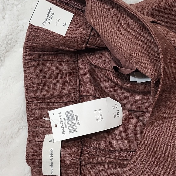 NWT Abercrombie&Fitch 53% Linen Pleated Wide Leg Pants Chocolote Brown Sz M - Picture 14 of 16